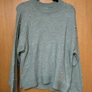 H&M Gray Pearl-Embellished Sweatshirt